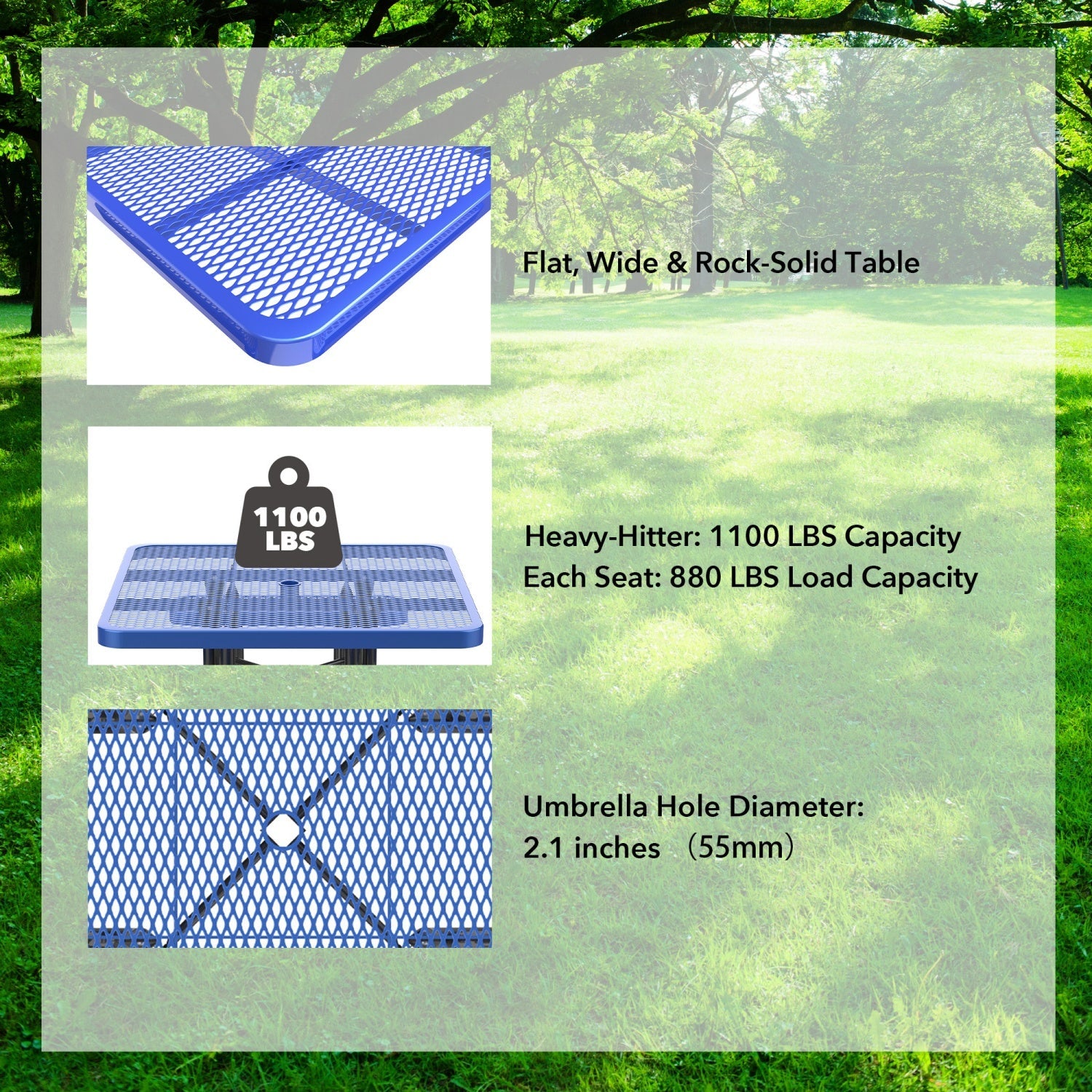 46" Square Picnic Table With Umbrella Hole