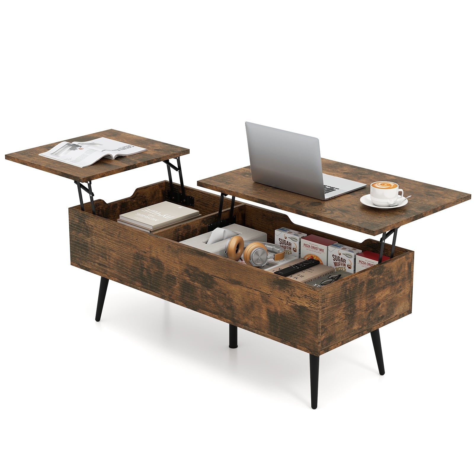 47 Inch Lift Top Coffee Table with 2 Hidden Compartments