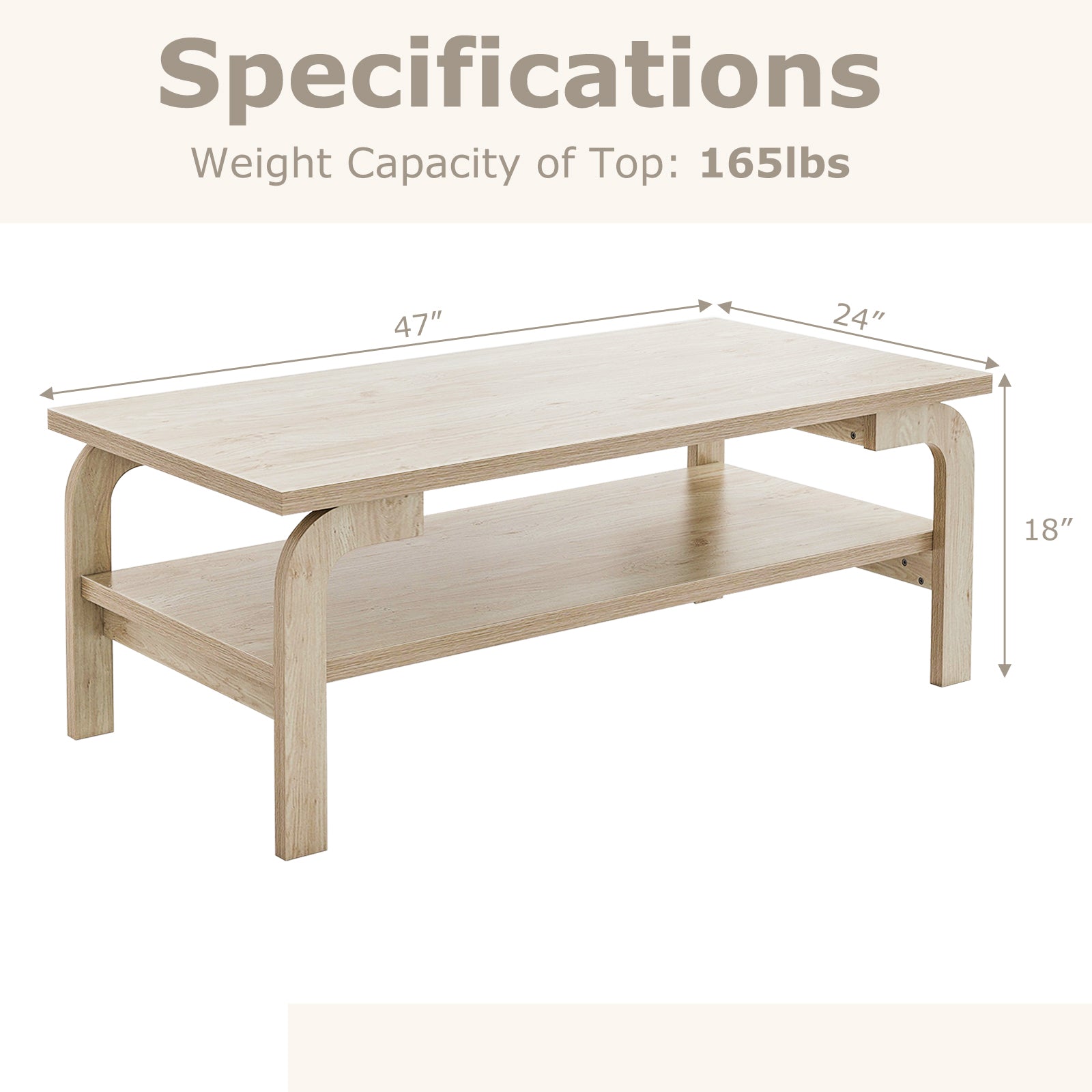 47 Inches Accent Rectangular Coffee Table for Living Room