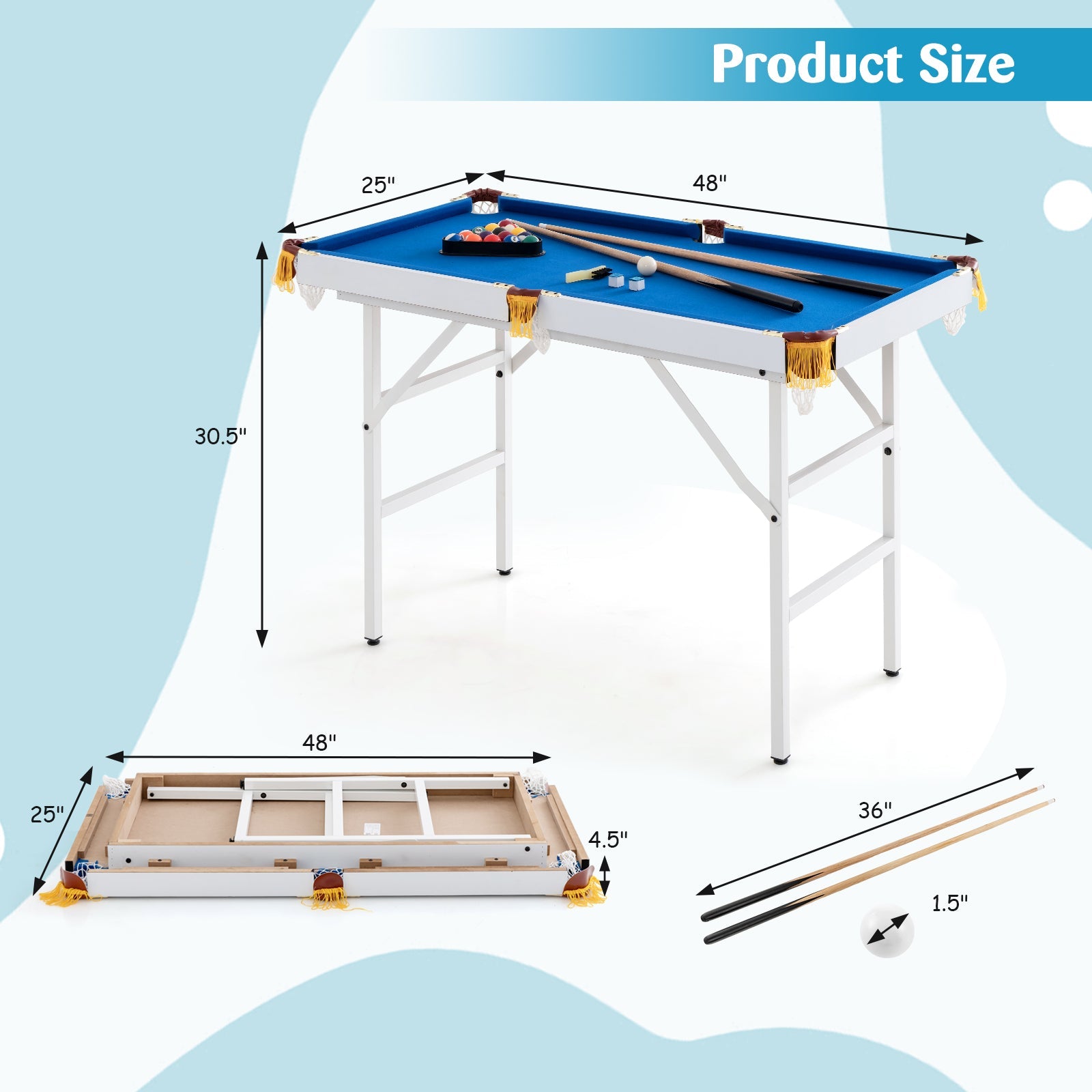 47 Inch Folding Billiard Table with Cues and Brush Chalk