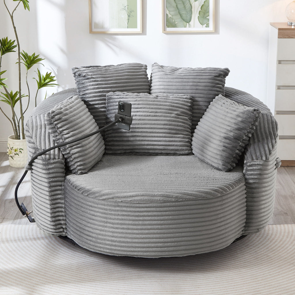 Swivel Accent Barrel Chair With Adjustable Phone Holder