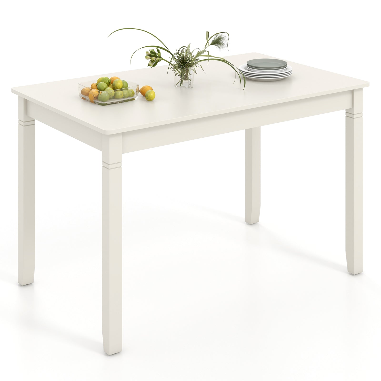 48-Inch Wooden Dining Table for 4 People Rectangular Kitchen Table with Rubber Wood Legs