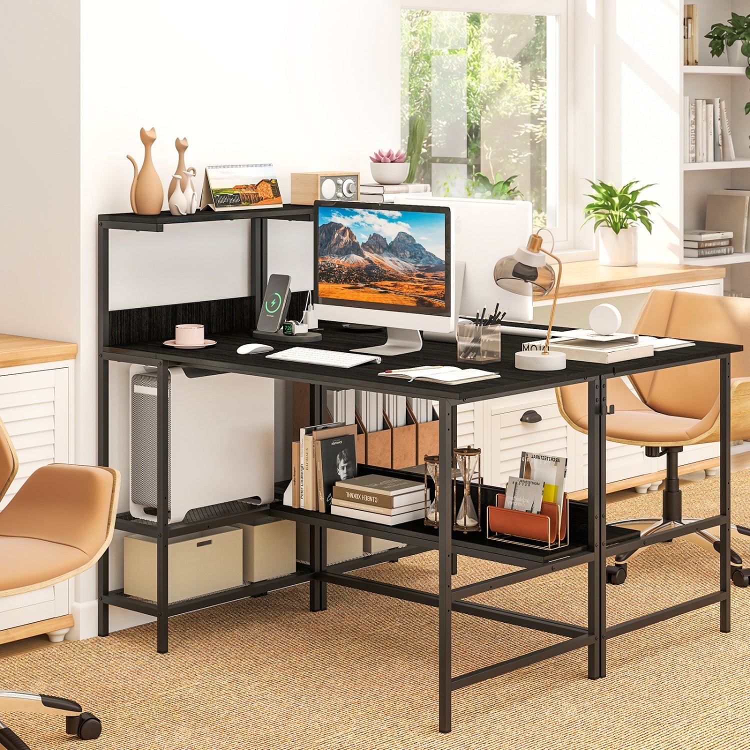 48 Inch Computer Desk with Power Outlets and Storage Shelves