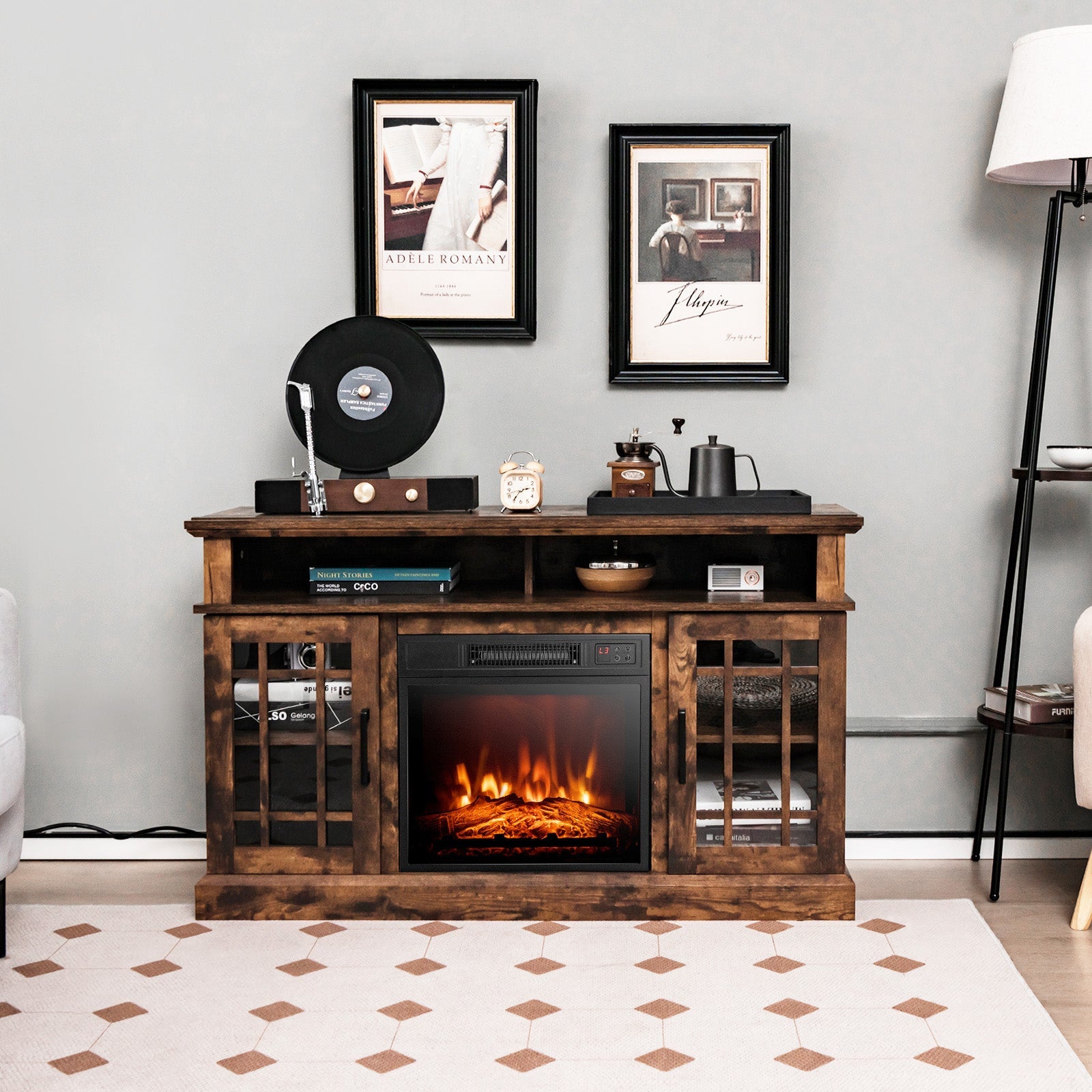 48 Inch Electric Fireplace TV Stand with Cabinets for TVs Up to 5