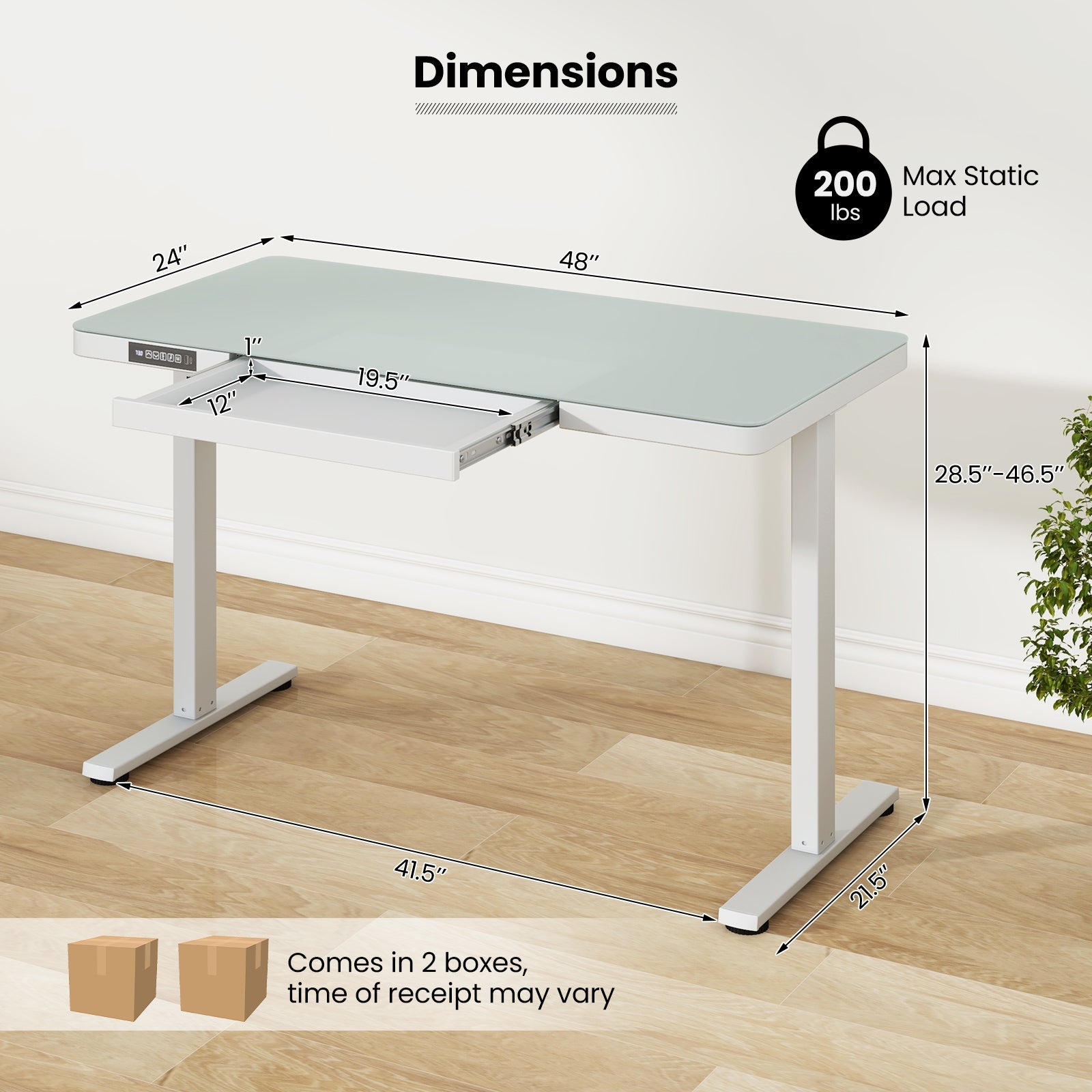 48-Inch Height Adjustable Electric Standing Desk with Drawer