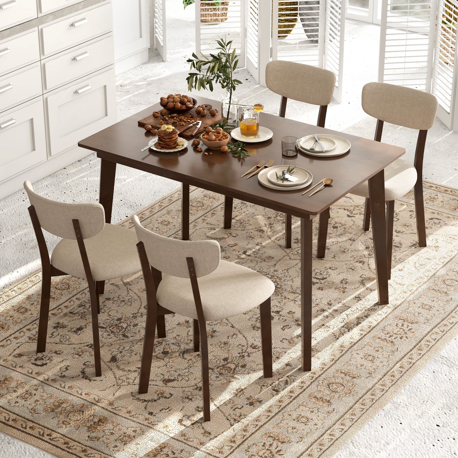 48 Inch Wooden Dining Table with Rubber Wood Legs for 4 People-Brown