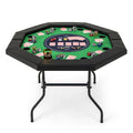 48 Inches Foldable Poker Table with Padded Rails and Cup Holders