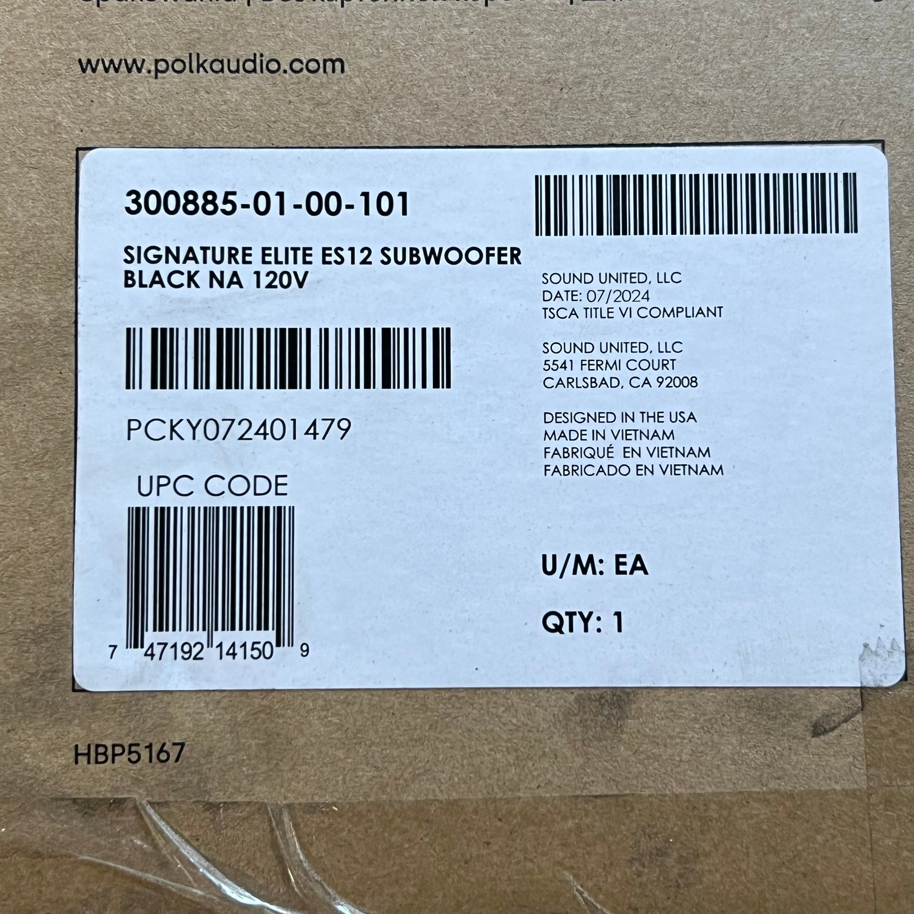 POLK 12" Signature Elite Subwoofer Sz 18" L X 14" W X 19" H, Black ES12
