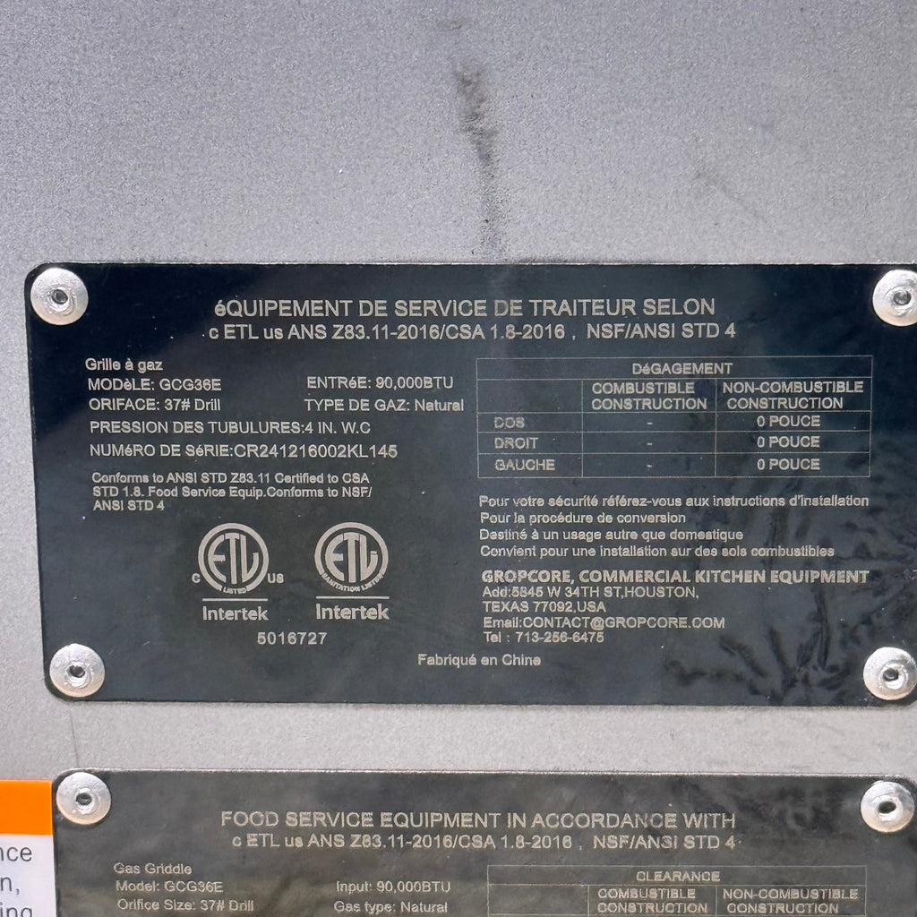 GROPCORE Gas Griddle 90000 BTU Grey GCG36E