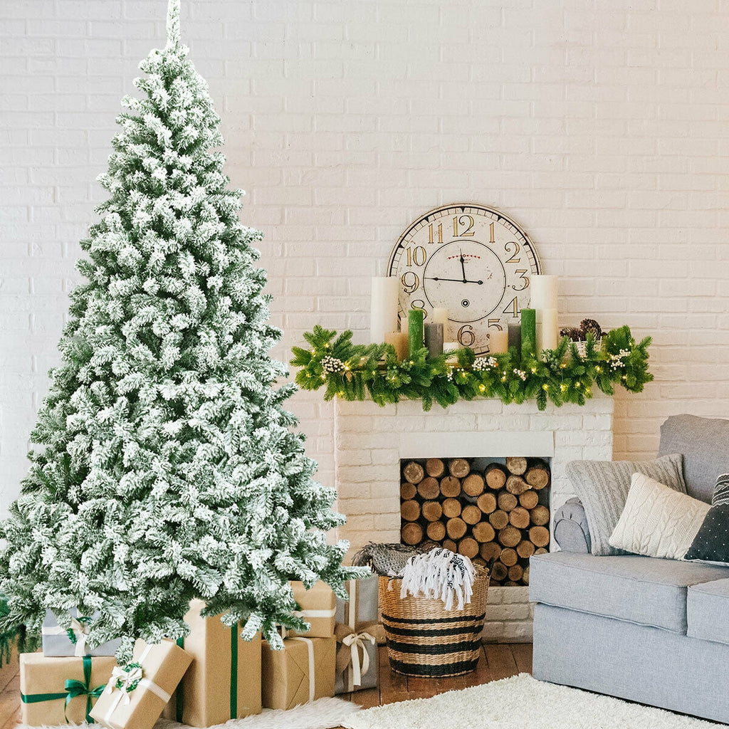 7.5 Feet Snow Flocked Artificial Christmas Tree Hinged with 1346 Tip and Foldable Base
