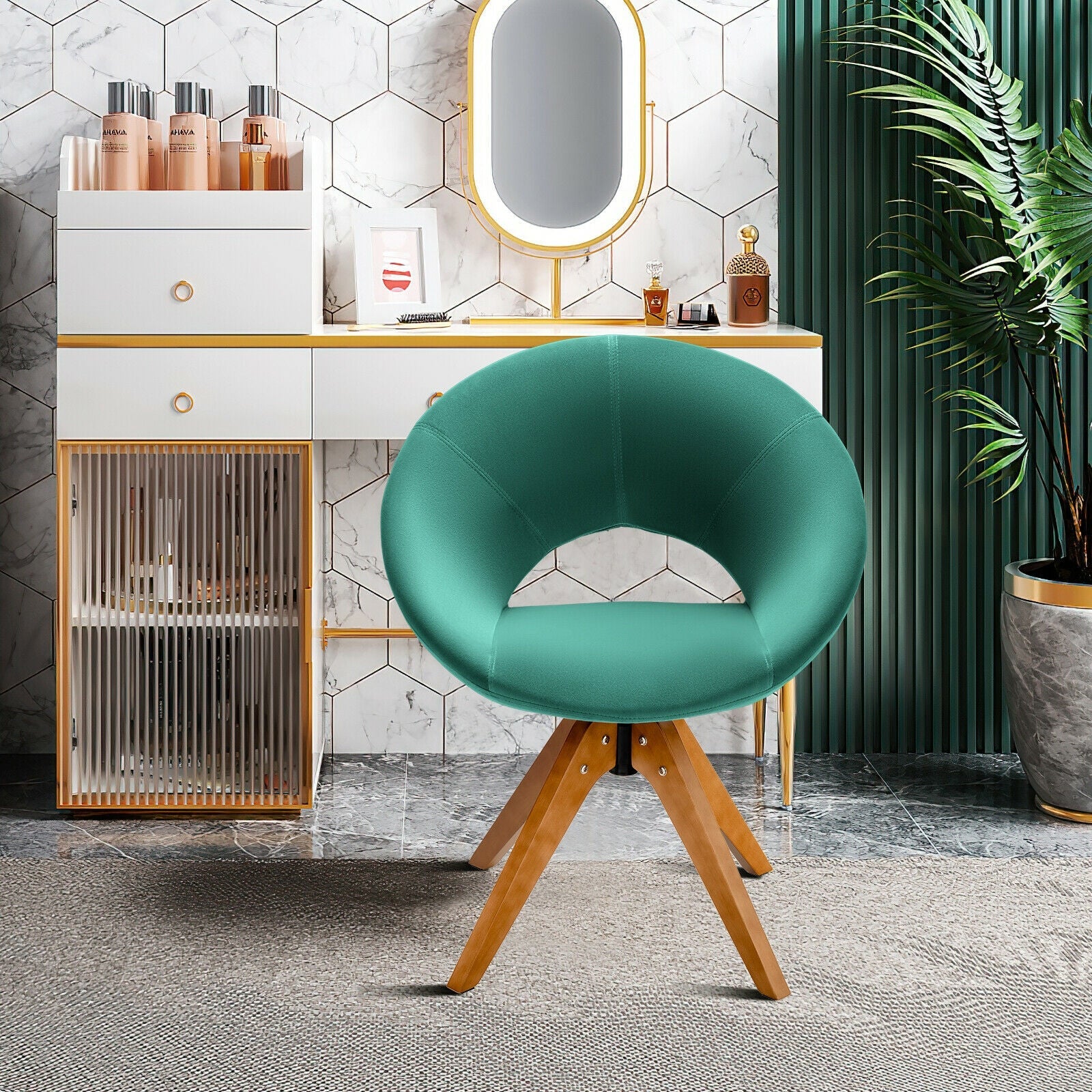 Swivel Accent Chair with Oversized Upholstered Seat for Home Office