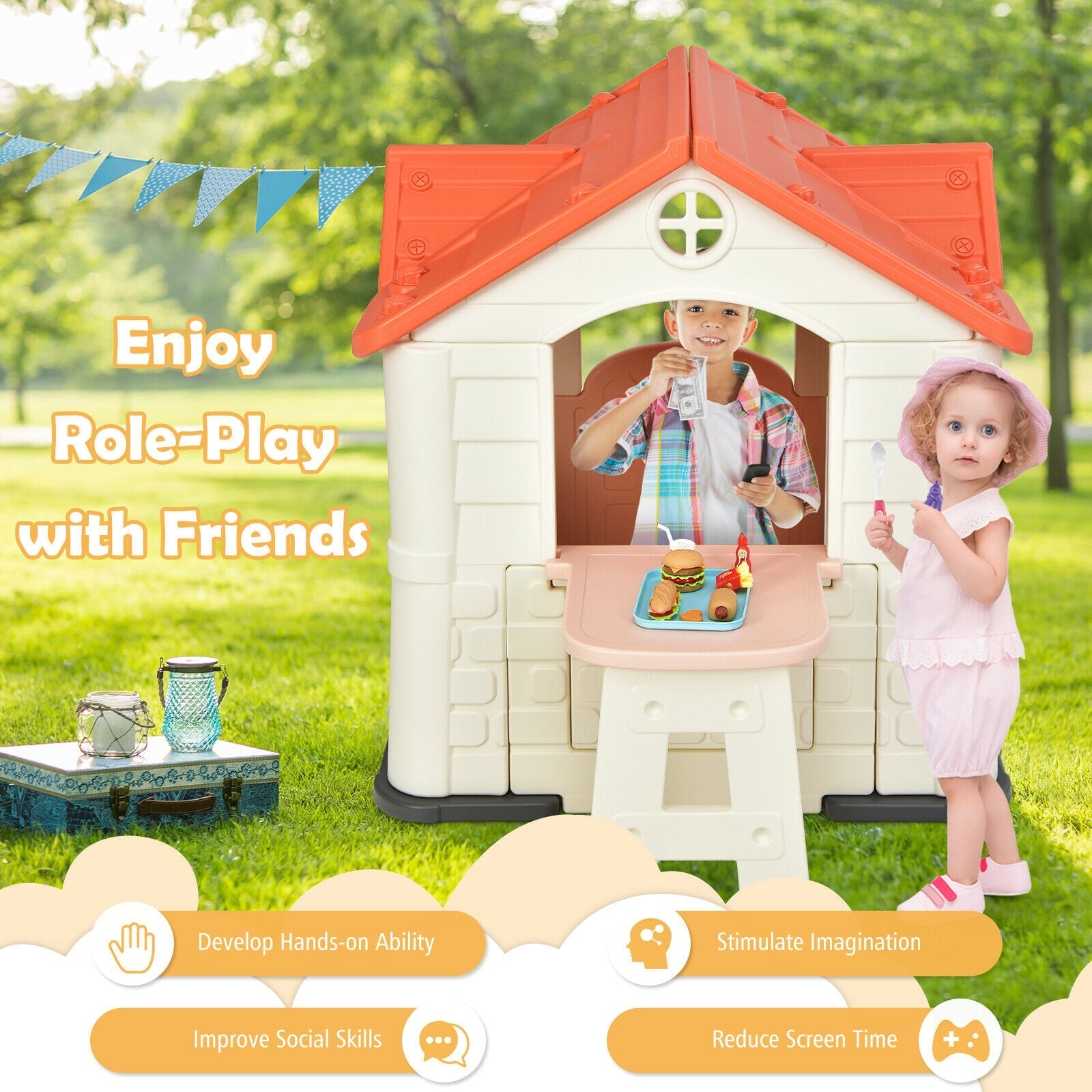 Kid’s Playhouse Pretend Toy House For Boys and Girls 7 Pieces Toy Set