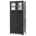 3 Tier Freee-Standing Bathroom Cabinet with 2 Drawers and Glass Doors