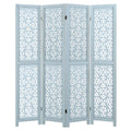 4/6 Panel Wooden Room Divider with Carved Cutout Pattern and Solid Wood Frame