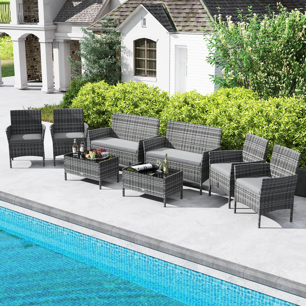 4 Pieces Patio Rattan Conversation Set with Tempered Glass Coffee Table
