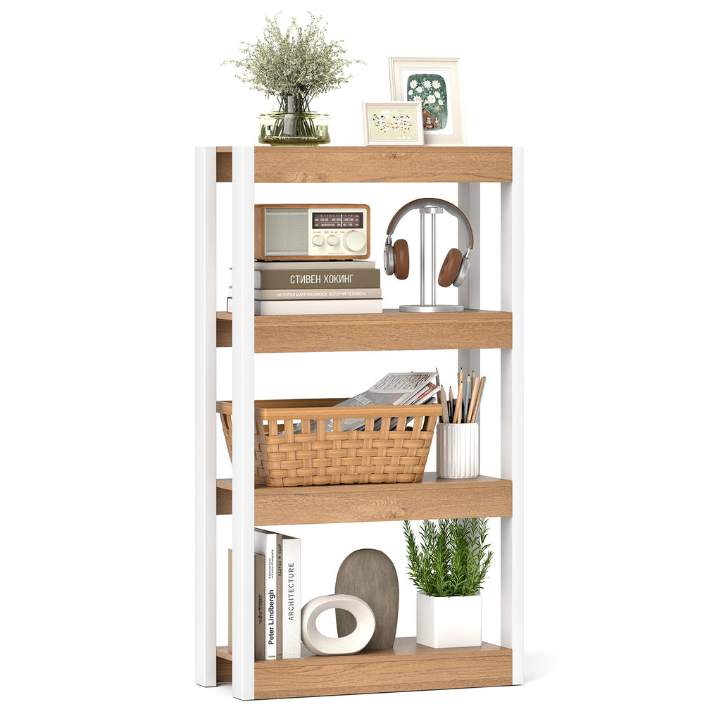 4 Tier Bookshelf Wooden Bookcase with Dual Anti-Tipping Kits