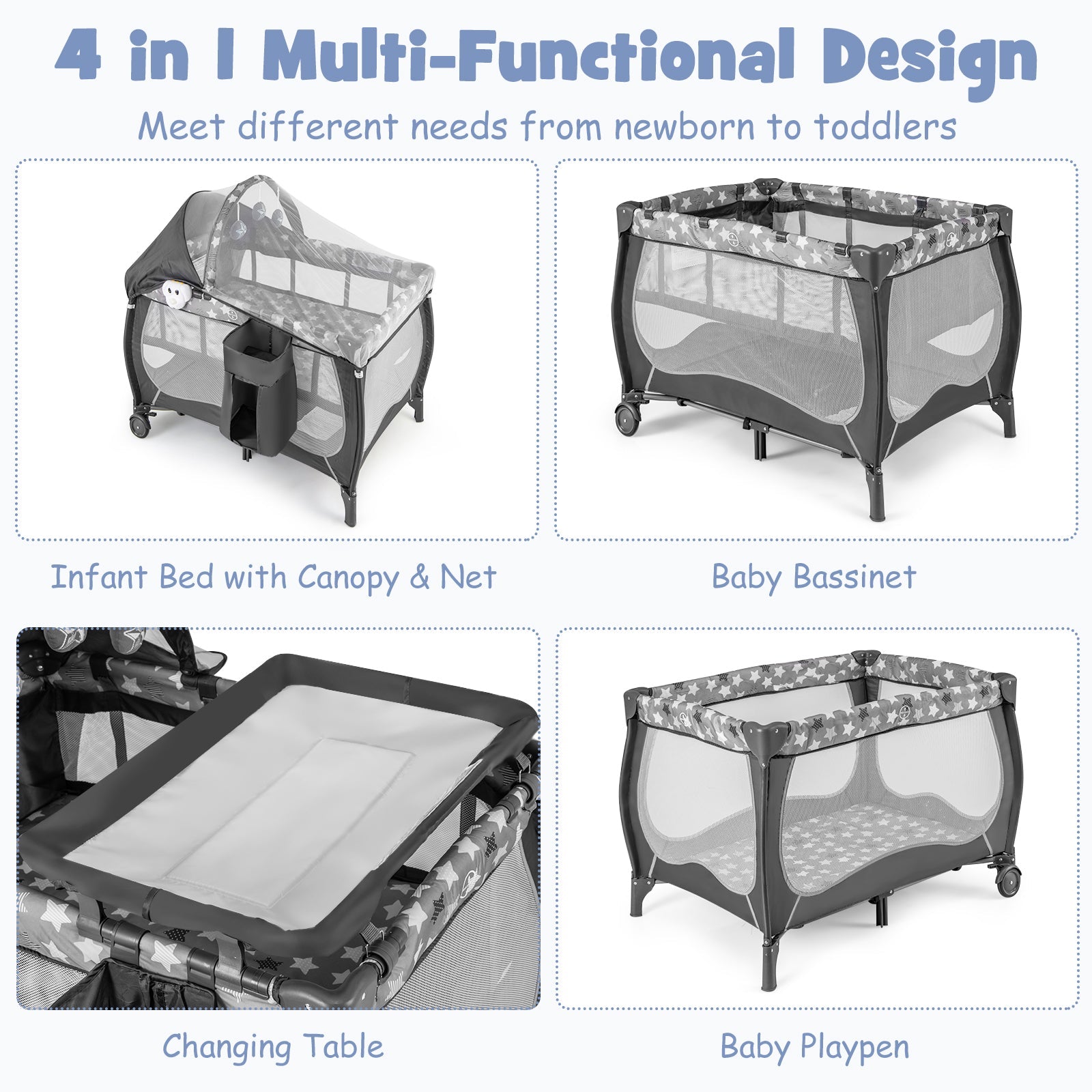4 in 1 Portable Baby Nursery Center with Net and Music Box