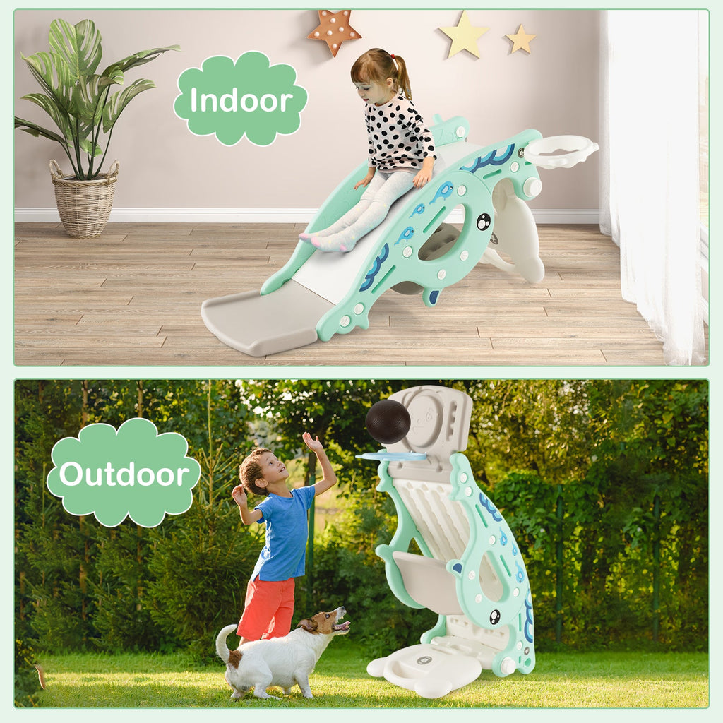 4-in-1 Kids Slide Rocking Horse with Basketball and Ring Toss