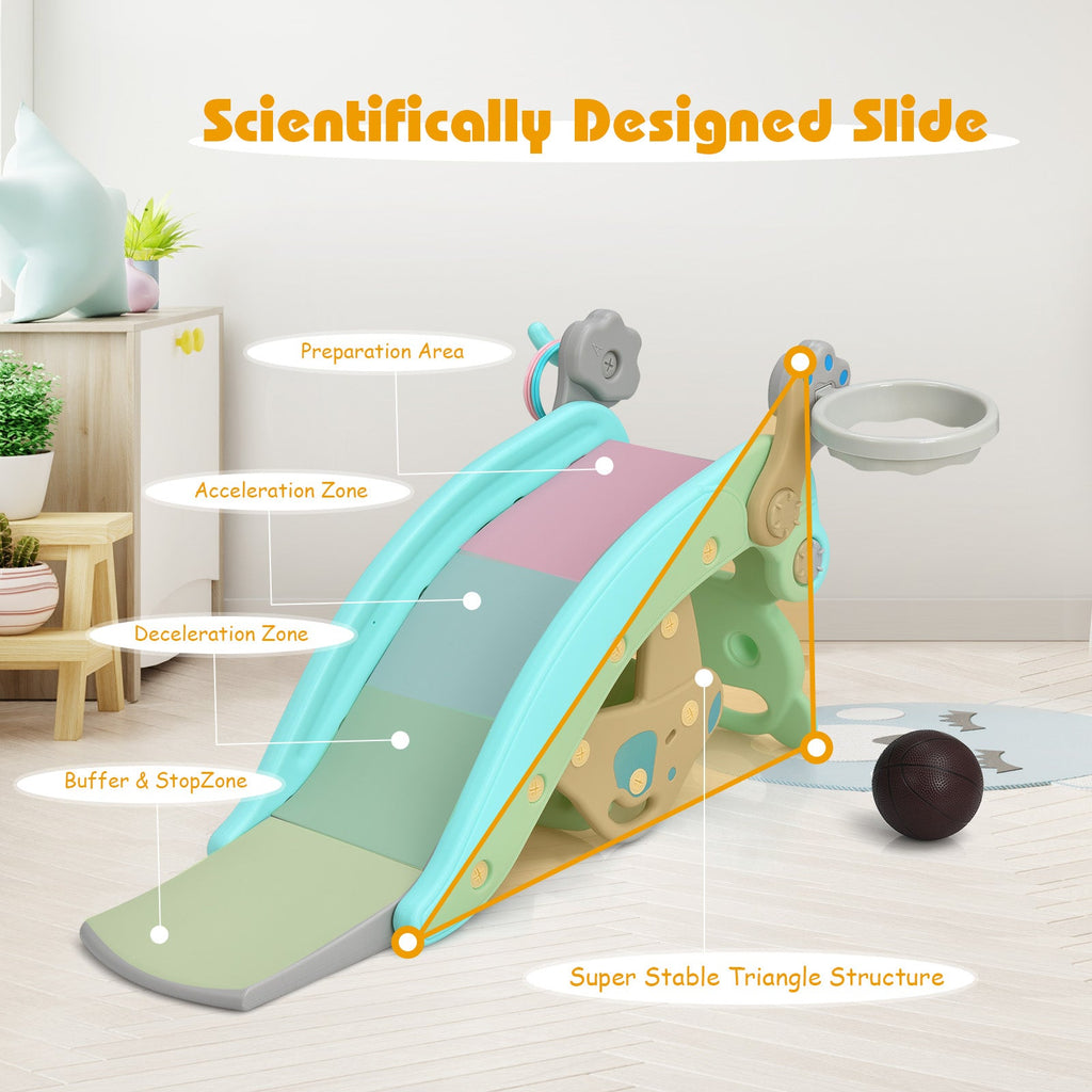 4-in-1 Toddler Slide and Rocking Horse Playset with Basketball Hoop