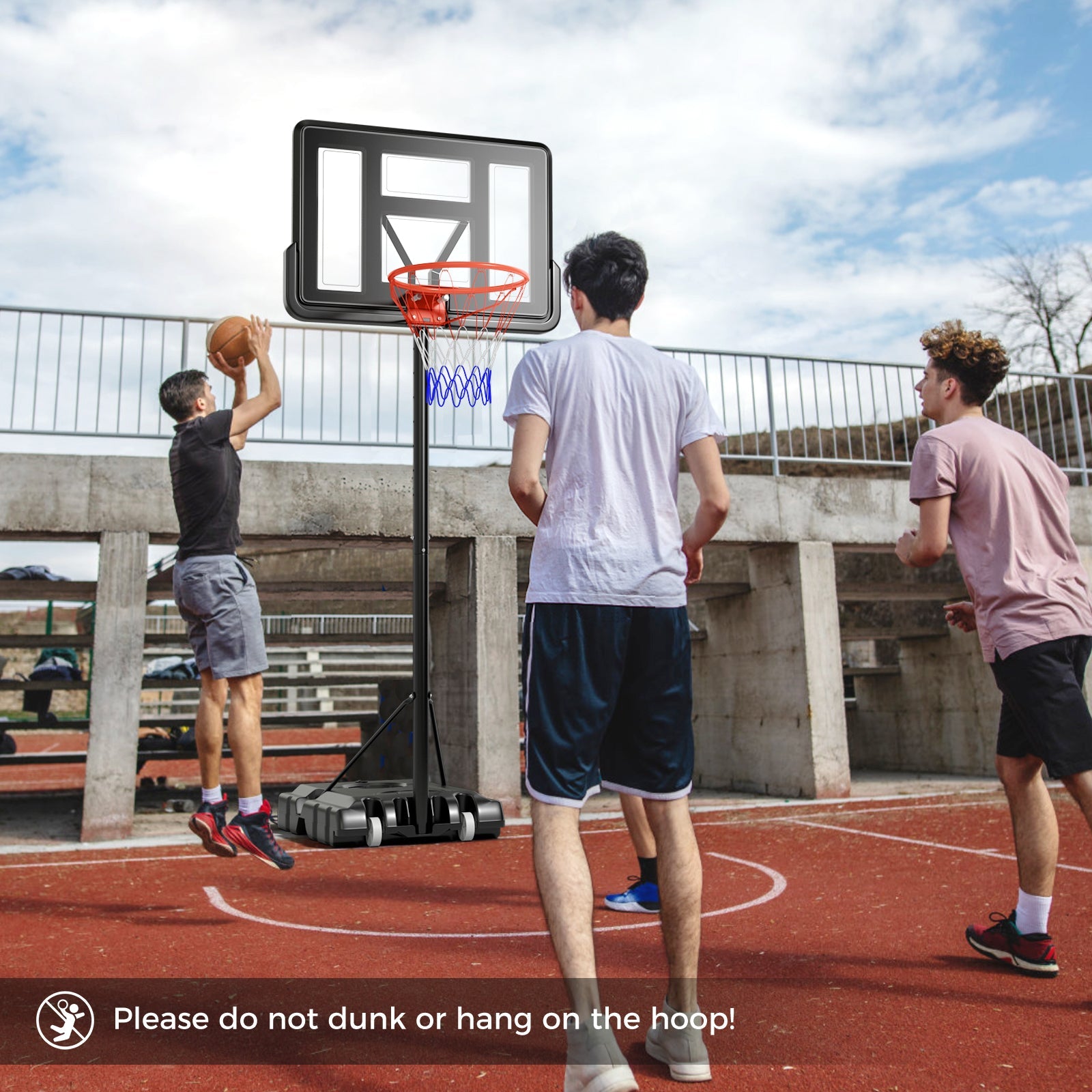 4.4-10 Feet Portable Basketball Hoop Adjustable with 2 Wheels and Fillable Base-Black