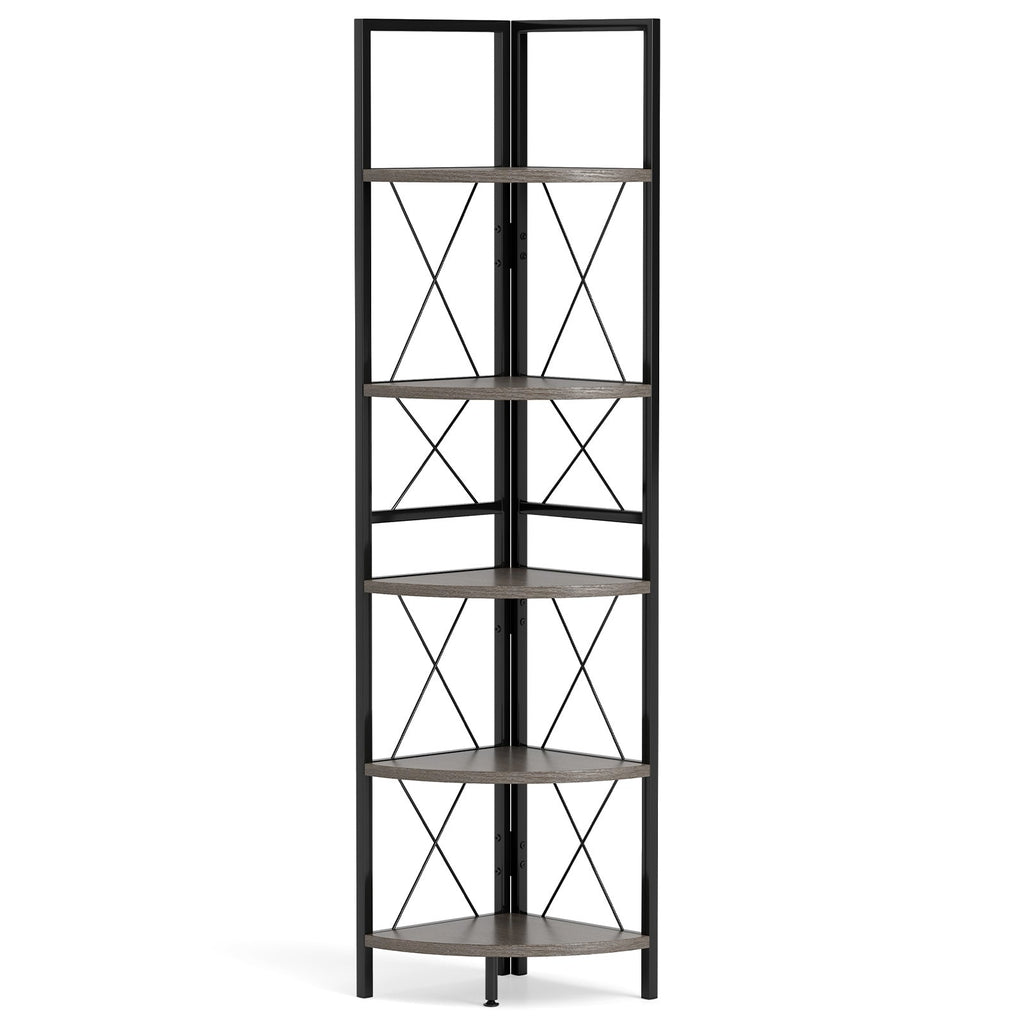 5-Tier Freestanding Corner Shelf 63 Inch Tall Storage Rack