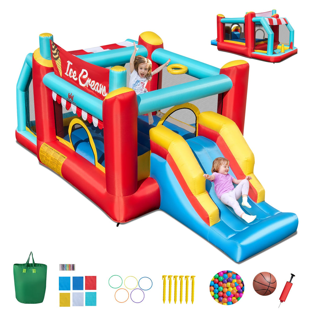 5-in-1 Ice Cream Inflatable Bounce House with Ball Pit and Slide without Blower