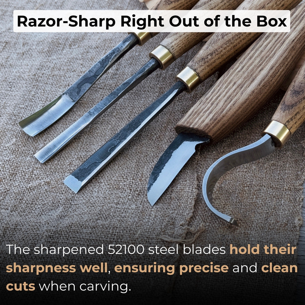 5-Piece Spoon Carving Tool Set with Leather Strop and Case