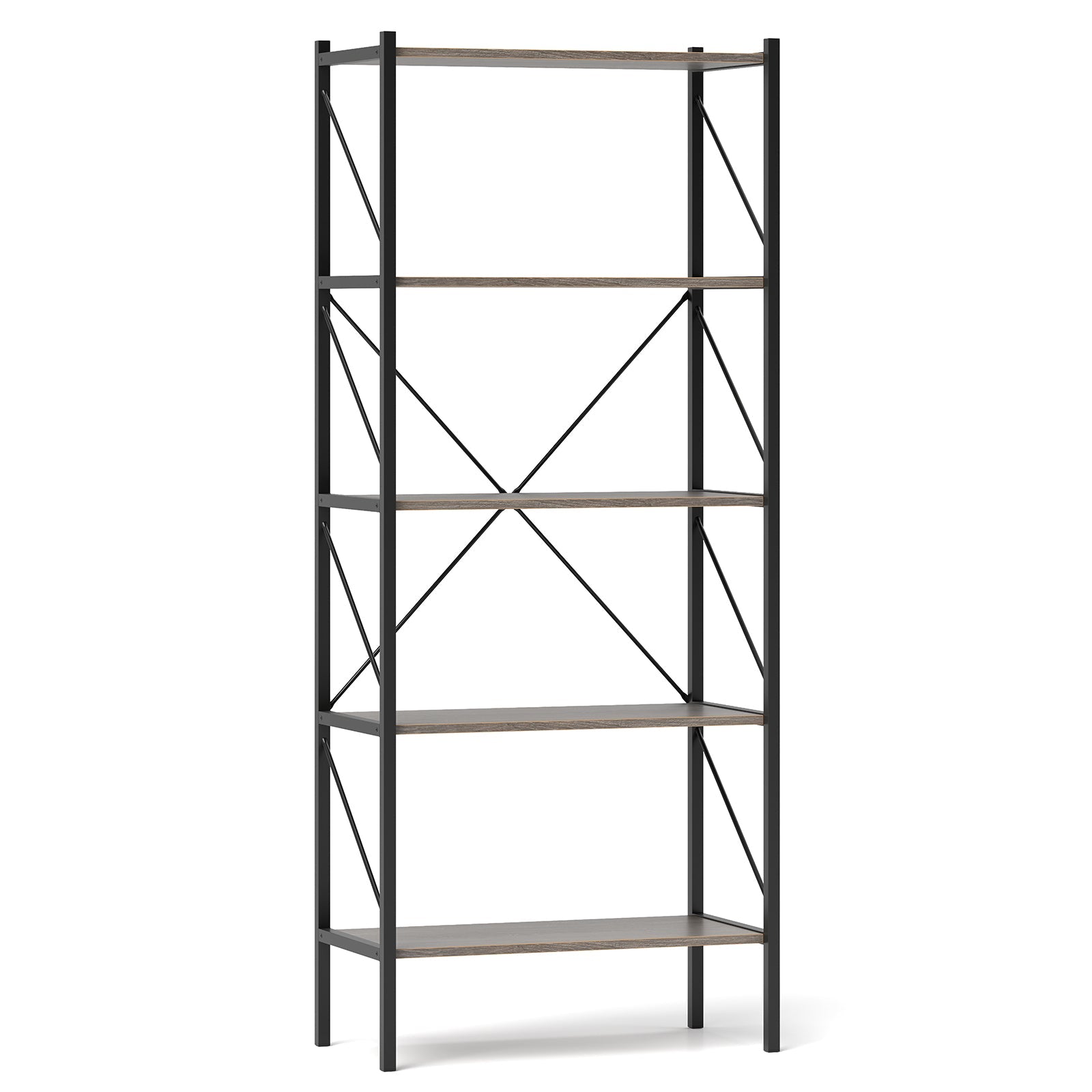 5-Tier Bookshelf with Open Shelves and Heavy Duty Metal Frame