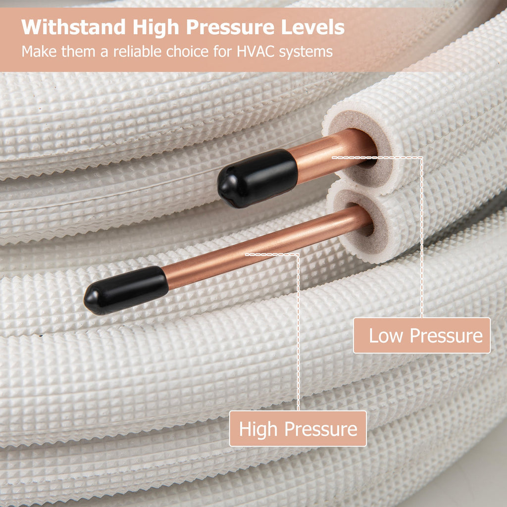 50 Feet Mini Split Line Set with 1/4 Inch and 3/8 Inch O.D. Copper Pipes Tubing