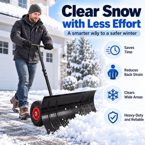 Snow Shovel with Wheels, 29.1" Wide Blade (Single Rod)