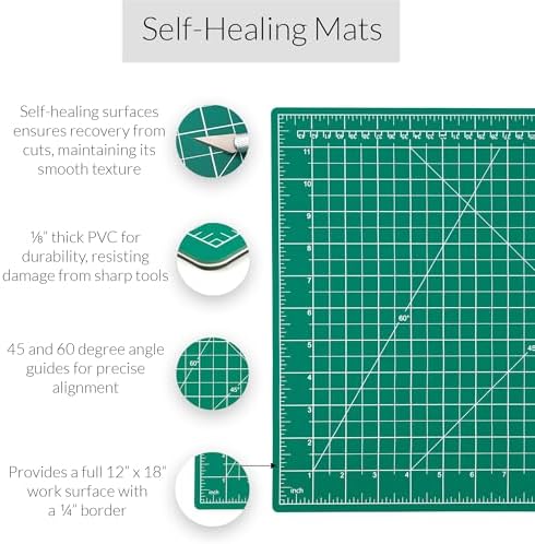 WA Portman 12x18 Fabric Cutting Mat, Quilting Rotary Cutter 5 Rotary Blades
