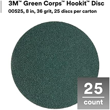 3M Green Corps Hookit Sanding Discs, 00525, No Hole, 8 in, 36+ Grade
