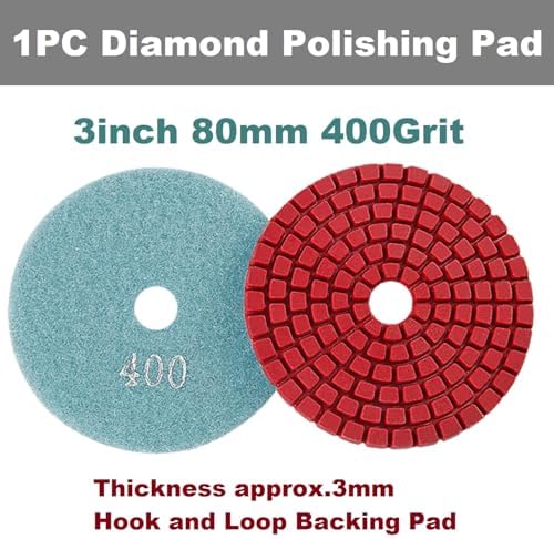 Diamond Polishing Pad, 3 inch 80 mm 400 Grit Sanding Discs for Grinder & Polisher, Hook and Loop Backing Pad for Grinding Buffing Granite Marble Concrete Stone (1 Piece)