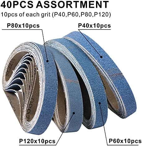 40 Pack Zirconia Sanding Belts, 20 x 520mm, 10 Each of 40/60/80/120 Grits, Zirconium Corundum, 3/4" x 20-1/2" Belts, UW-BS20520 Compatible