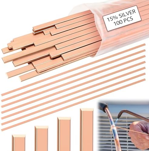 100 Sticks 15% Silver Brazing Rods AWS BCuP-5 15% Silver Solder Phos Copper Brazing Alloys Flat Welding Rods 0.050"x1/8"x10" for HVAC Refrigeration Air Conditioning Cold Storage Equipment (100 Pcs)