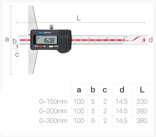 Depth Gauge Vernier Caliper 0-150mm 0-200mm,0-300mm (Digital 300mm(Single Hook))
