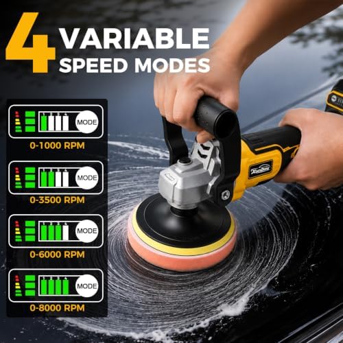 Upgraded Cordless Buffer Polisher Compatible with DEWALT 20V Battery, 8000 RPM Max Brushless Motor, Car Polisher 5" Backing Plate, Detachable Handle, Ideal for Car Detailing, Sanding & Waxing