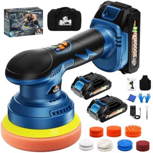 Cordless Car Buffer Polisher, 8-Speed, 2*21V 2000mAh Batteries