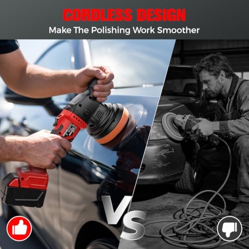 20V Cordless Buffer Polisher w/Brushless Motor, 6 Speed 5000RPM