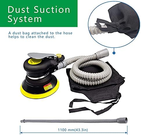 Air Random Orbital Sander, 5"6"Vacuum Air Sander, Dual Action Pneumatic Sander include5 inch 6 Inch Pads and sandpaper, Polisher for Car or Metal (Self-Vacuum)