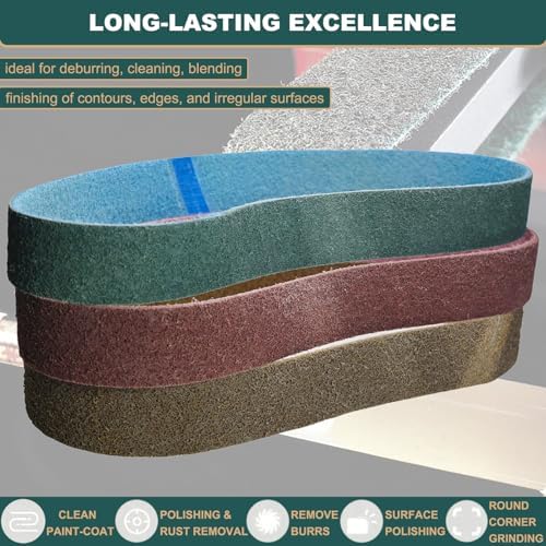 3 Pack 2 X 42 Inch Coarse, Medium, and Fine Grits Assortment Non Woven Surface Conditioning Sanding Belts for Knife Makers and Metal Fabricators Profession Sander Belt