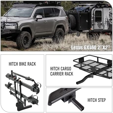 YZONA Tow Hitch 2 Inch, for Lexus GX460 Tow Hitch, 2 Inch Receiver, Class 3 Trailer Hitch Compatible with 2010-2024 Lexus GX460 GX 460 Hitch Receiver with Cover, Black Power Coat Towing Combo