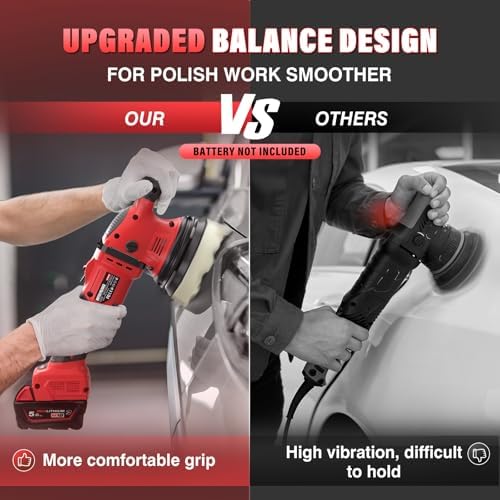 VERVEWAVE Cordless Buffer Polisher Kit for Milwaukee 18V/M18 Battery (No Battery), 6-Inch Orbital Car Polisher 6 Speed 1800—5500 RPM, 17PCS Polishing Accessories, for Car Polishing/Waxing (Tool Only)