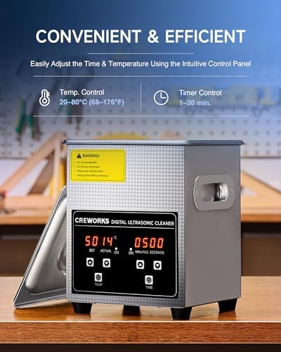 CREWORKS 2L Jewelry Cleaning Machine - 40kHz Digital Sonic Cleaner