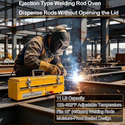 11Lb Ejection Type Portable Welding Rod Oven, 110V Adjustable 122–302°F, Dry Stick Welding Rod Storage with Handle & Safety Locking Latch, for 18" (450MM) Low Hydrogen & 7018 Welding Rods