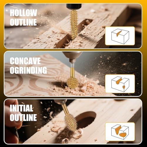 CAELUM Titanium Coated Rotary Burr Set 3Pcs, 1/8" Coarse, Wood Carving Bit