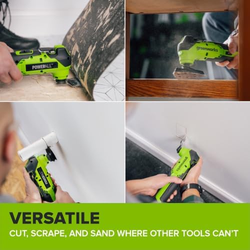 Greenworks 24V Brushless Cordless 18,000 OPM Oscillating Multi Tool Tool Only with Woodcutting Blades and Sanding Pad with Sheets Included,8 Speed Settings+20PC Multi-Tool Hook and Loop Sanding Kit