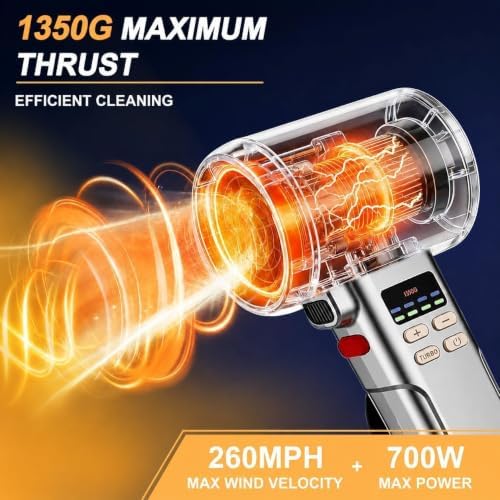 730PRO Car Blower for Drying Cordless | Up to 260MPH 740CFM Turbo Dryer Air Leaf Blower | Detachable Handle, 3.5H Type-C 2A Fast Charge, 5 Speeds, for Car/Hood/Yard/Sawdust/Fluffy Snow
