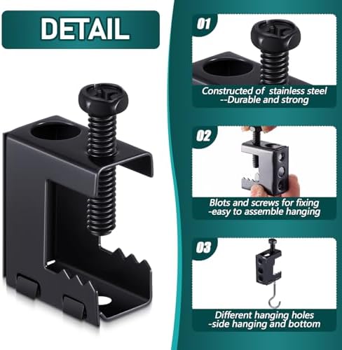 Tandefio 400 Pcs 1/4"-20 Spring Steel Beam Clamps Metal Beam Hanger, Black