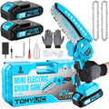 Mini Chainsaw 6-Inch Battery Powered - Best Cordless Small Handheld Chain Saw with 2 Rechargeable Batteries - 21V Power Chain Saws Battery Operated for Tree Trimming Wood Cutting